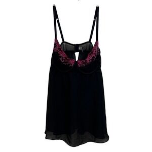 Cacique Black Floral Embroidered Cup Babydoll Chemise Lingerie Plus Sz 22/24 New